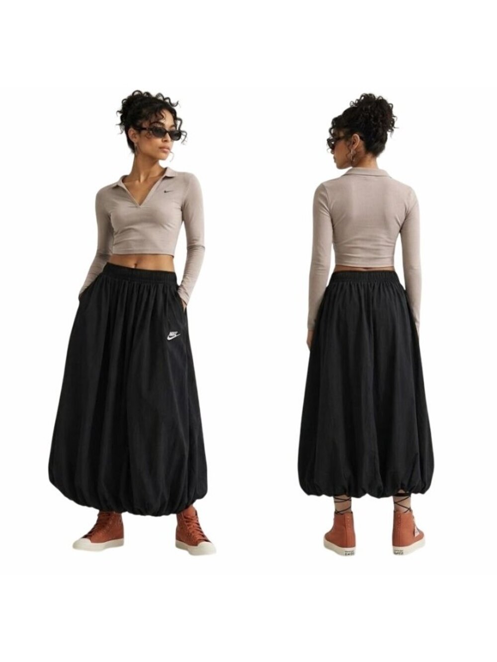 Nike Sportswear Windrunner Balloon Maxi Skirt Women M Black Parachute IM7450-010
